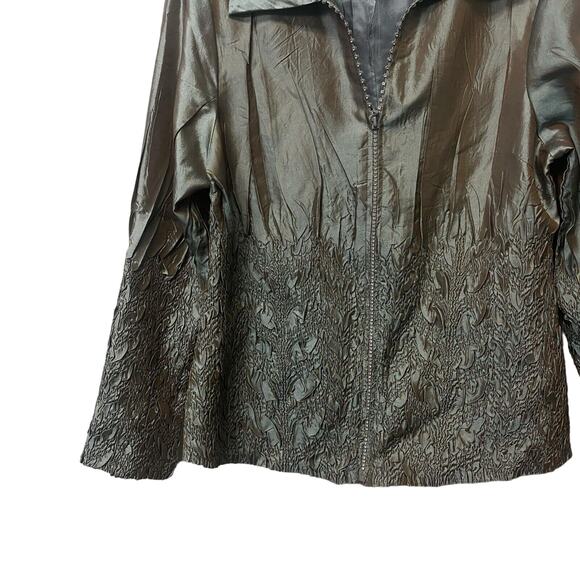 General Apparel Sz Large Green Bling Zip Jacket Top Crinkle Texture Evening - Picture 6 of 9